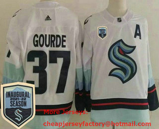 Men's Seattle Kraken #37 Yanni Gourde White 2021-22 Season Inaugural Authentic Jersey