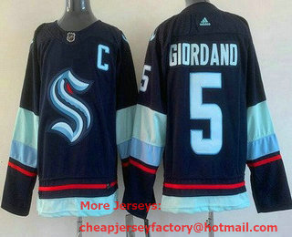 Men's Seattle Kraken #5 Mark Giordano Navy Blue Stitched Jersey