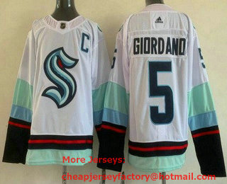 Men's Seattle Kraken #5 Mark Giordano White Stitched Jersey