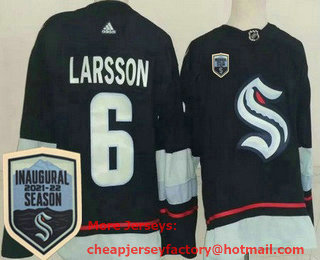 Men's Seattle Kraken #6 Adam Larsson Navy 2021-22 Season Inaugural Authentic Jersey