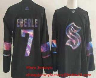Men's Seattle Kraken #7 Jordan Eberle Black Iridescent Holographic Authentic Jersey