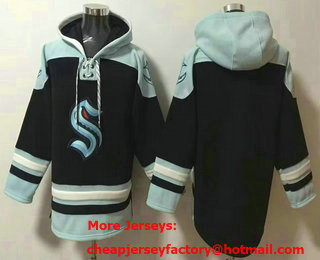 Men's Seattle Kraken Blank Navy Blue Ageless Must Have Lace Up Pullover Hoodie