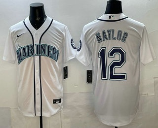 Men's Seattle Mariners #12 Josh Naylor White Cool Base Jersey