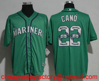 Men's Seattle Mariners #22 Robinson Cano Teal Green Team Logo Ornamented Stitched MLB Cool Base Jersey