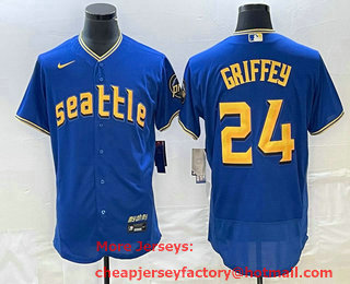 Men's Seattle Mariners #24 Ken Griffey Blue 2023 City Connect Flex Base Stitched Jersey 01