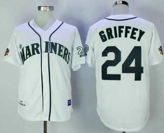 Men's Seattle Mariners #24 Ken Griffey Jr. White Cooperstown Collection Stitched MLB Throwback Jersey By Mitchell & Ness