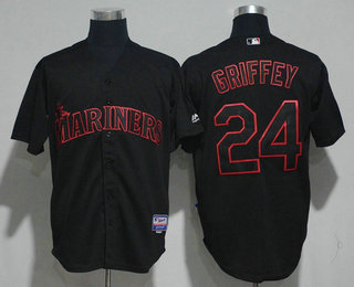 Men's Seattle Mariners #24 Ken Griffey Jr. Retired Lights Out Black Pinstripe Stitched MLB Cool Base Jersey