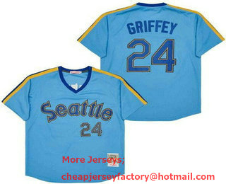 Men's Seattle Mariners #24 Ken Griffey Light Blue Throwback Jersey