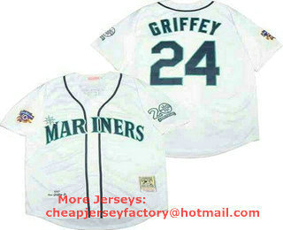 Men's Seattle Mariners #24 Ken Griffey White 1997 Throwback Jersey