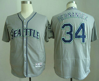 Men's Seattle Mariners #34 Felix Hernandez Gray Road Stitched MLB Flex Base Jersey