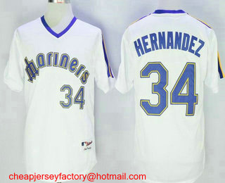 Men's Seattle Mariners #34 Felix Hernandez White Pullover Stitched MLB 1984 Turn Back the Clock Jersey