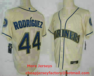 Men's Seattle Mariners #44 Julio Rodriguez Team Logo Cream Stitched MLB Cool Base Nike Jersey