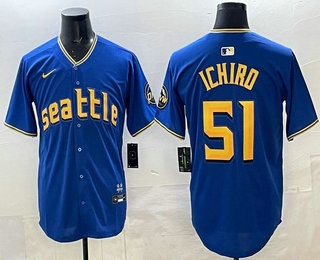 Men's Seattle Mariners #51 Ichiro Suzuki Blue 2023 City Connect Cool Base Jersey