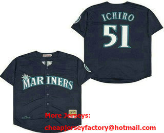 Men's Seattle Mariners #51 Ichiro Suzuki Navy 2001 Throwback Jersey