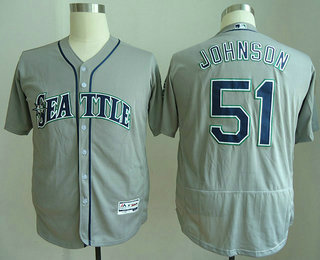 Men's Seattle Mariners #51 Randy Johnson Retired Gray Road Stitched MLB Flex Base Jersey