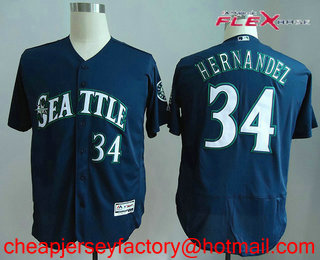 Men's Seattle Mariners Felix Hernandez #34 Navy Blue Stitched MLB Flex Base Jersey