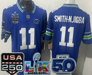Men's Seattle Seahawks #11 Jaxon Smith Njigba Limited Blue 250th 50th LX FUSE Vapor Jersey