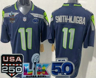 Men's Seattle Seahawks #11 Jaxon Smith Njigba Limited Navy 250th 50th LX FUSE Vapor Jersey