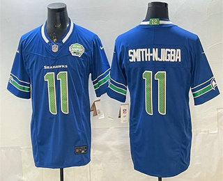 Men's Seattle Seahawks #11 Jaxon Smith-Njigba Royal FUSE 2025 NFC West Champions Patch Limited Stitched Jersey
