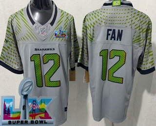 Men's Seattle Seahawks #12 Fan Limited Gray Rivalries Super Bowl LX FUSE Vapor Jersey
