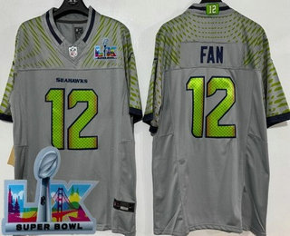 Men's Seattle Seahawks #12 Fan Limited Gray Rivalries Super Bowl LX Vapor Jersey