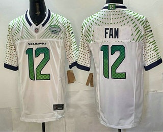 Men's Seattle Seahawks #12 Fan Limited White Rivalries FUSE Champions Patch Vapor Jersey