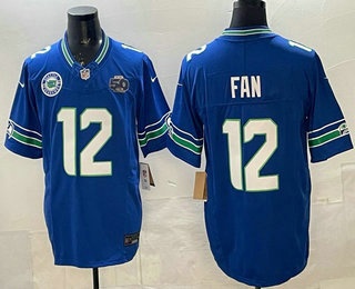 Men's Seattle Seahawks #12 Fan Royal 2025 FUSE 50th Patch Throwback Vapor Limited Stitched Jersey