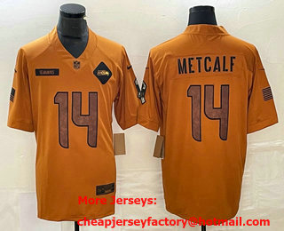 Men's Seattle Seahawks #14 DK Metcalf Brown 2023 Salute To Service Limited Stitched Jersey