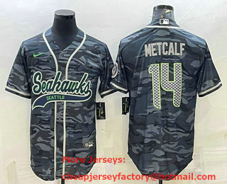 Men's Seattle Seahawks #14 DK Metcalf Grey Camo With Patch Cool Base Stitched Baseball Jersey