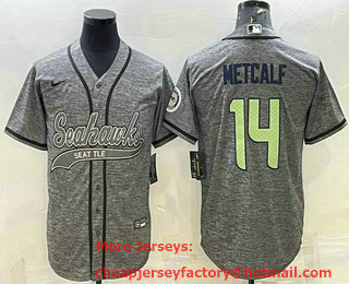 Men's Seattle Seahawks #14 DK Metcalf Grey Gridiron With Patch Cool Base Stitched Baseball Jersey