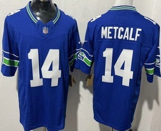 Men's Seattle Seahawks #14 DK Metcalf Limited Blue Throwback FUSE Vapor Jersey