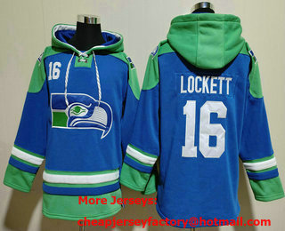 Men's Seattle Seahawks #16 Tyler Lockett Blue Ageless Must Have Lace Up Pullover Hoodie