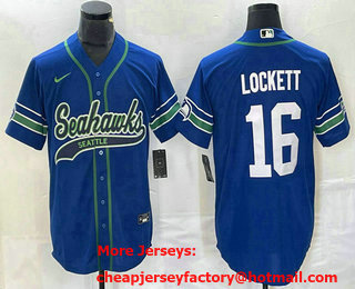 Men's Seattle Seahawks #16 Tyler Lockett Royal Throwback Cool Base Stitched Baseball Jersey