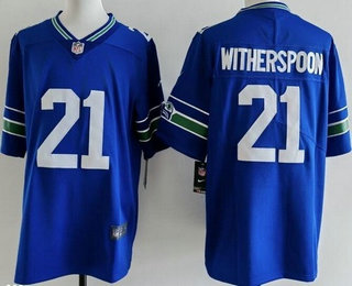Men's Seattle Seahawks #21 Devon Witherspoon Limited Blue Throwback Vapor Jersey