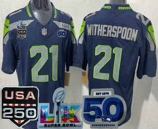 Men's Seattle Seahawks #21 Devon Witherspoon Limited Navy 250th 50th LX FUSE Vapor Jersey