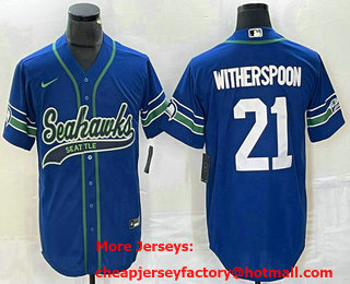 Men's Seattle Seahawks #21 Devon Witherspoon Royal Throwback Cool Base Stitched Baseball Jersey