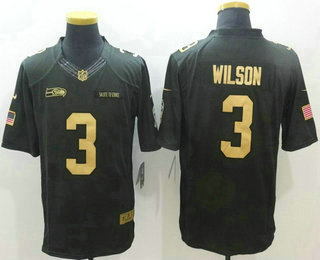 Men's Seattle Seahawks #3 Russell Wilson Anthracite Gold 2016 Salute To Service Stitched NFL Nike Limited Jersey