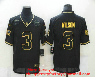 Men's Seattle Seahawks #3 Russell Wilson Black Gold 2020 Salute To Service Stitched NFL Nike Limited Jersey