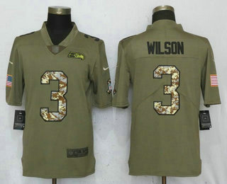 Men's Seattle Seahawks #3 Russell Wilson Olive With Camo 2017 Salute To Service Stitched NFL Nike Limited Jersey