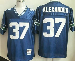 Men's Seattle Seahawks #37 Shaun Alexander Navy Throwback Jersey