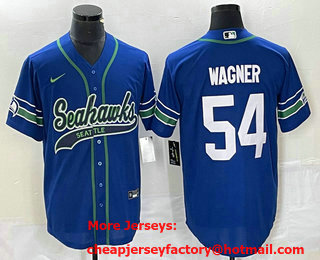Men's Seattle Seahawks #54 Bobby Wagner Blue With Patch Cool Base Stitched Baseball Jersey