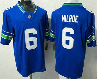 Men's Seattle Seahawks #6 Jalen Milroe Limited Blue Throwback FUSE Vapor Jerse