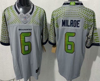 Men's Seattle Seahawks #6 Jalen Milroe Limited Gray Rivalries FUSE Vapor Jersey