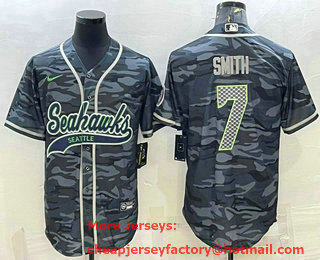 Men's Seattle Seahawks #7 Geno Smith Grey Camo With Patch Cool Base Stitched Baseball Jersey