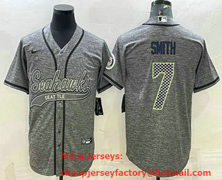 Men's Seattle Seahawks #7 Geno Smith Grey Gridiron With Patch Cool Base Stitched Baseball Jersey