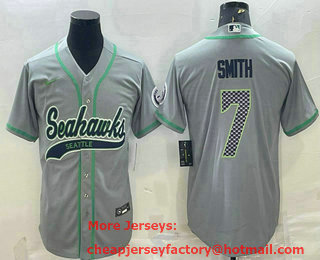 Men's Seattle Seahawks #7 Geno Smith Grey With Patch Cool Base Stitched Baseball Jersey