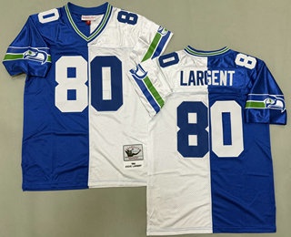 Men's Seattle Seahawks #80 Steve Largent Blue White Split 1985 Throwback Jersey