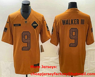 Men's Seattle Seahawks #9 Kenneth Walker III Brown 2023 Salute To Service Limited Stitched Jersey