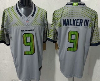 Men's Seattle Seahawks #9 Kenneth Walker III Limited Gray Rivalries FUSE Vapor Jersey