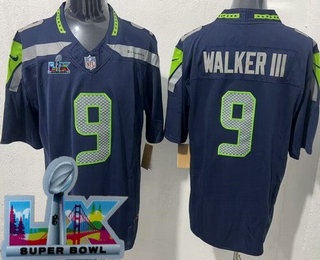 Men's Seattle Seahawks #9 Kenneth Walker III Limited Navy Super Bowl LX FUSE Vapor Jersey